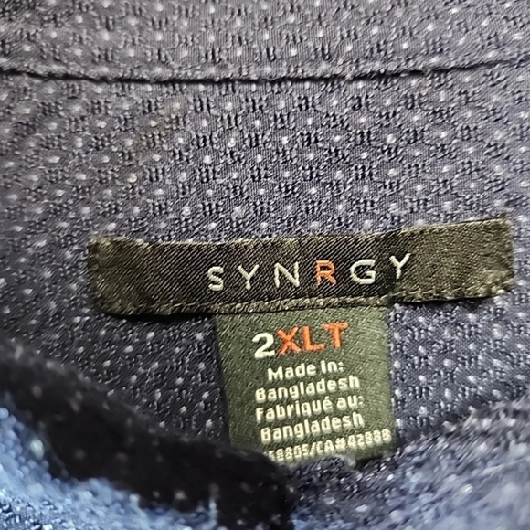 Synrgy Men's 2XLT Short Sleeve Collared Poly Blue "Flecked Design" Button-Up - Picture 2 of 6